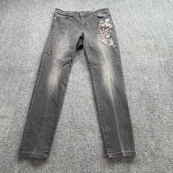 Sugar Magnolia Jeans Womens 14 Grey‎ Floral Embroidered Skinny Boho Hippie Fairy - Picture 1 of 11